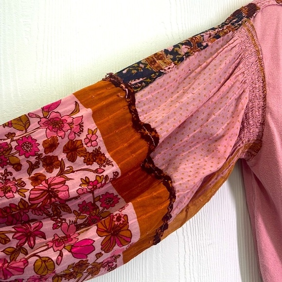 Free People - Light Magic Boho Pink Vintage Button  Henley Blouse Size Medium - Picture 5 of 14